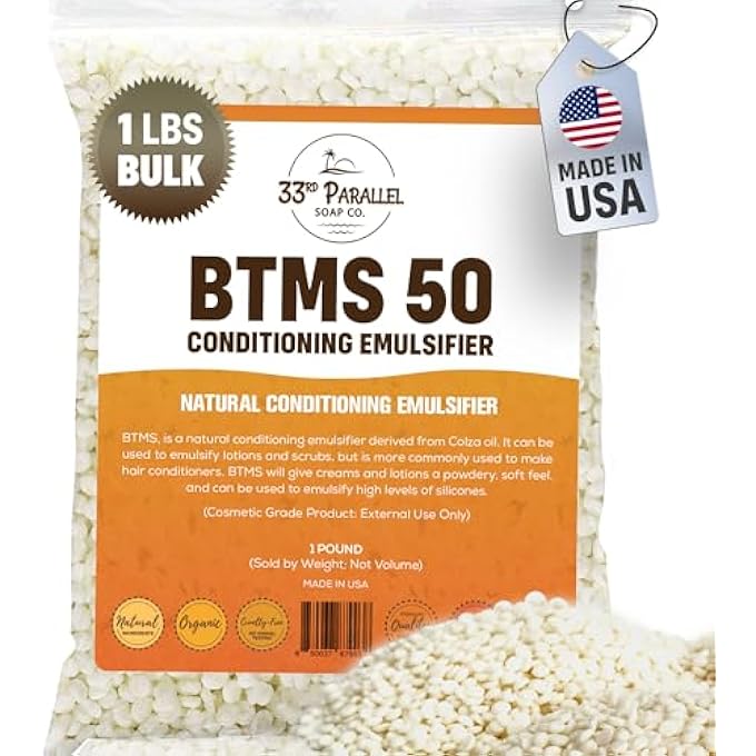 33RD PARALLEL SOAP CO. | BTMS 50 (1 LBS / 16 OZ) CONDITIONING EMULSIFIER | 100% NATURAL PLANT DERIVED | BEHENTRIMONIUM METHOSULFATE CETEARYL ALCOHOL EMULSIFYING CONDITIONER | PRODUCT OF USA (1 POUND) - Image 2